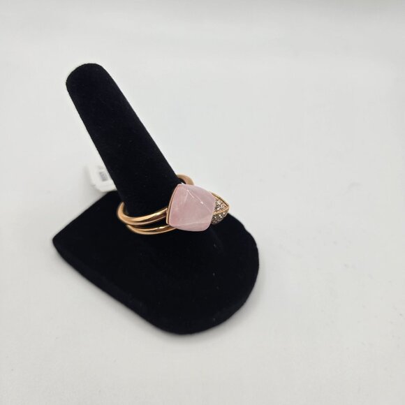 Michael Kors Pink Rose Quartz Crystal Gold-Tone Stacking Ring Set Size 7 - Picture 3 of 6